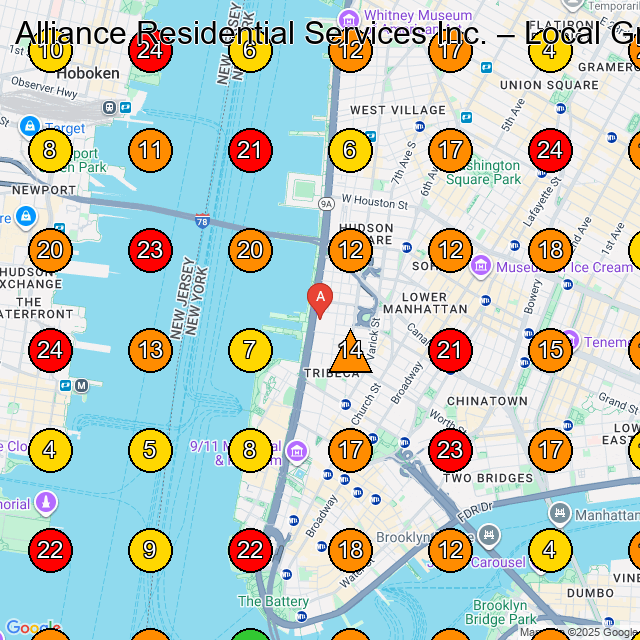 Alliance Residential Services Inc. Air Conditioning Repair Service GeoGrid ranking map for New York NY